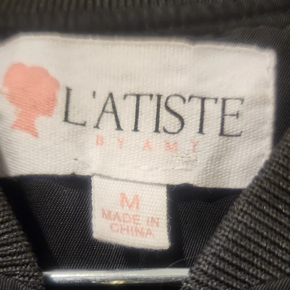 Gold Feather Black Bomber Jacket Size Medium - Picture 2 of 6